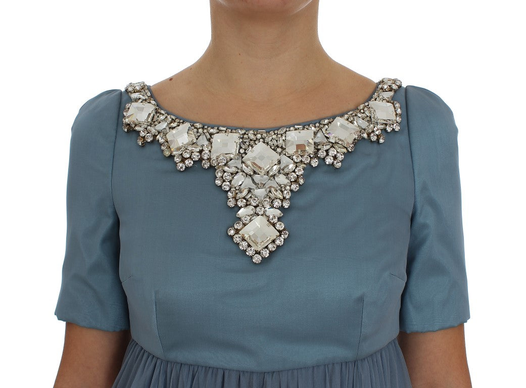 Robe de bal robe fourreau en soie bleue et cristal