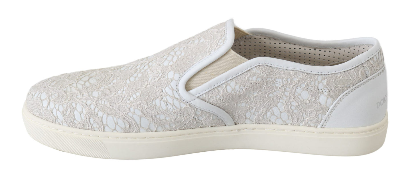 Mocassini slip-on in pelle bianca con pizzo