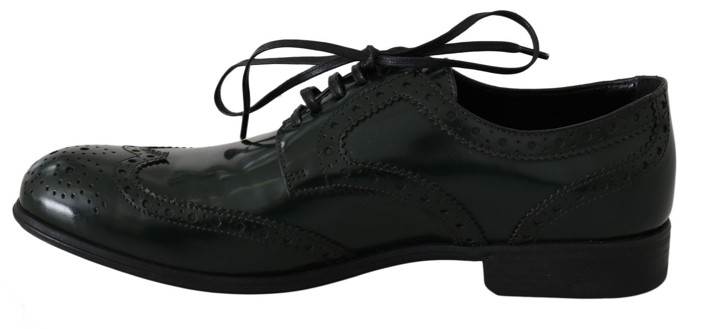 Broque-Oxford-Wingtip-Schuhe aus grünem Leder