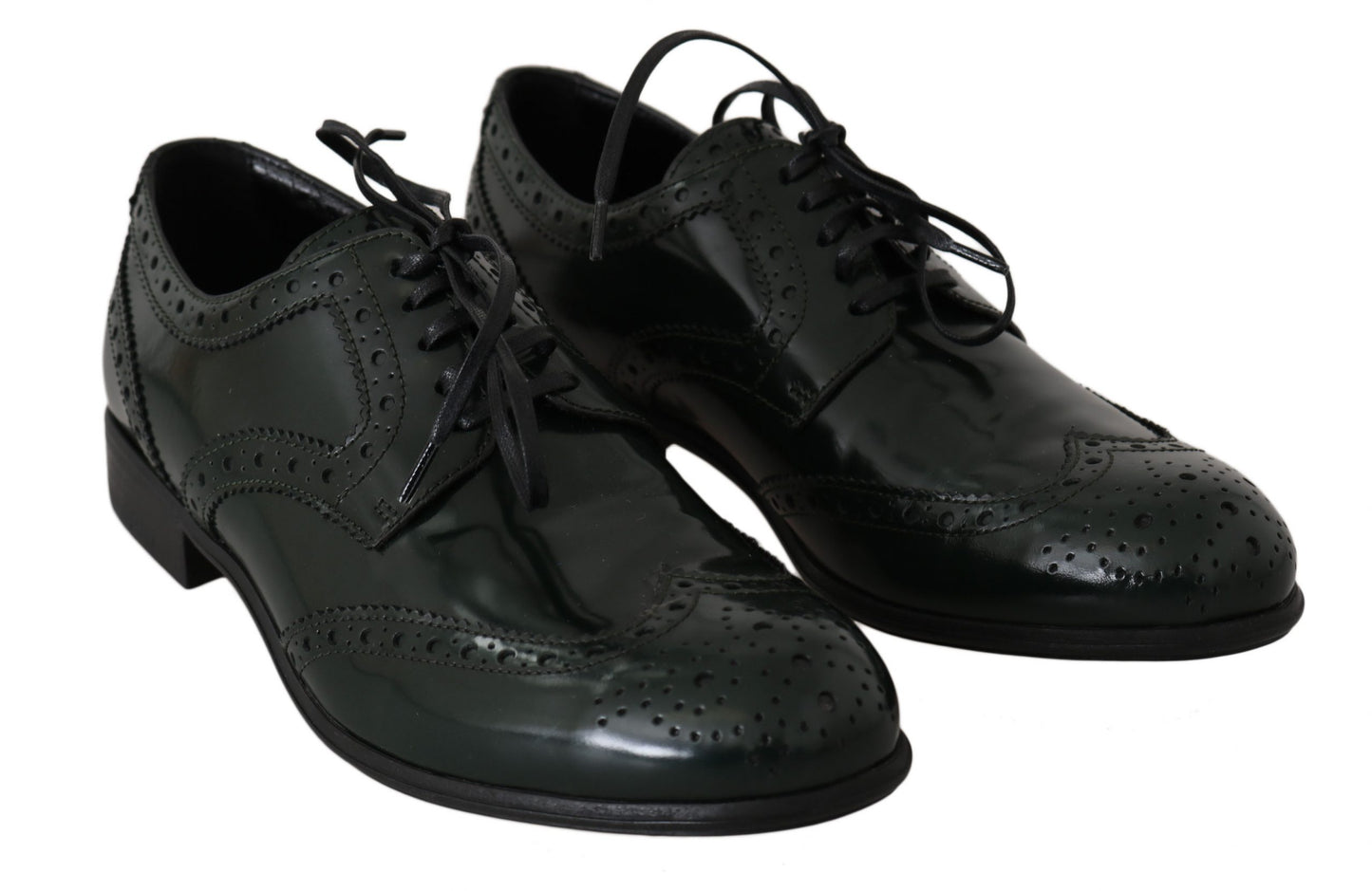 Chaussures Broque Oxford en cuir vert à bout d'aile