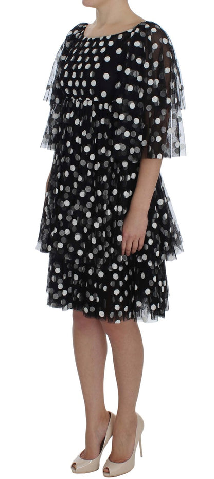 Robe à volants à pois blanc noir