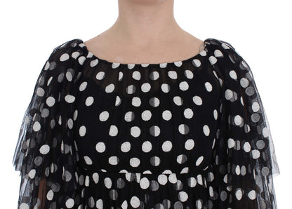 Robe à volants à pois blanc noir