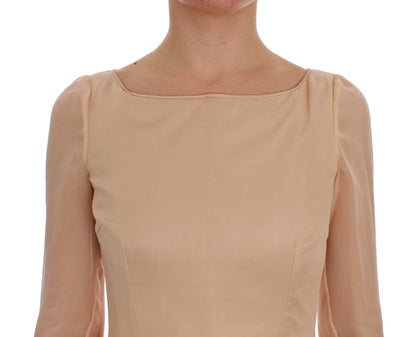 Robe de bal en soie beige pleine longueur