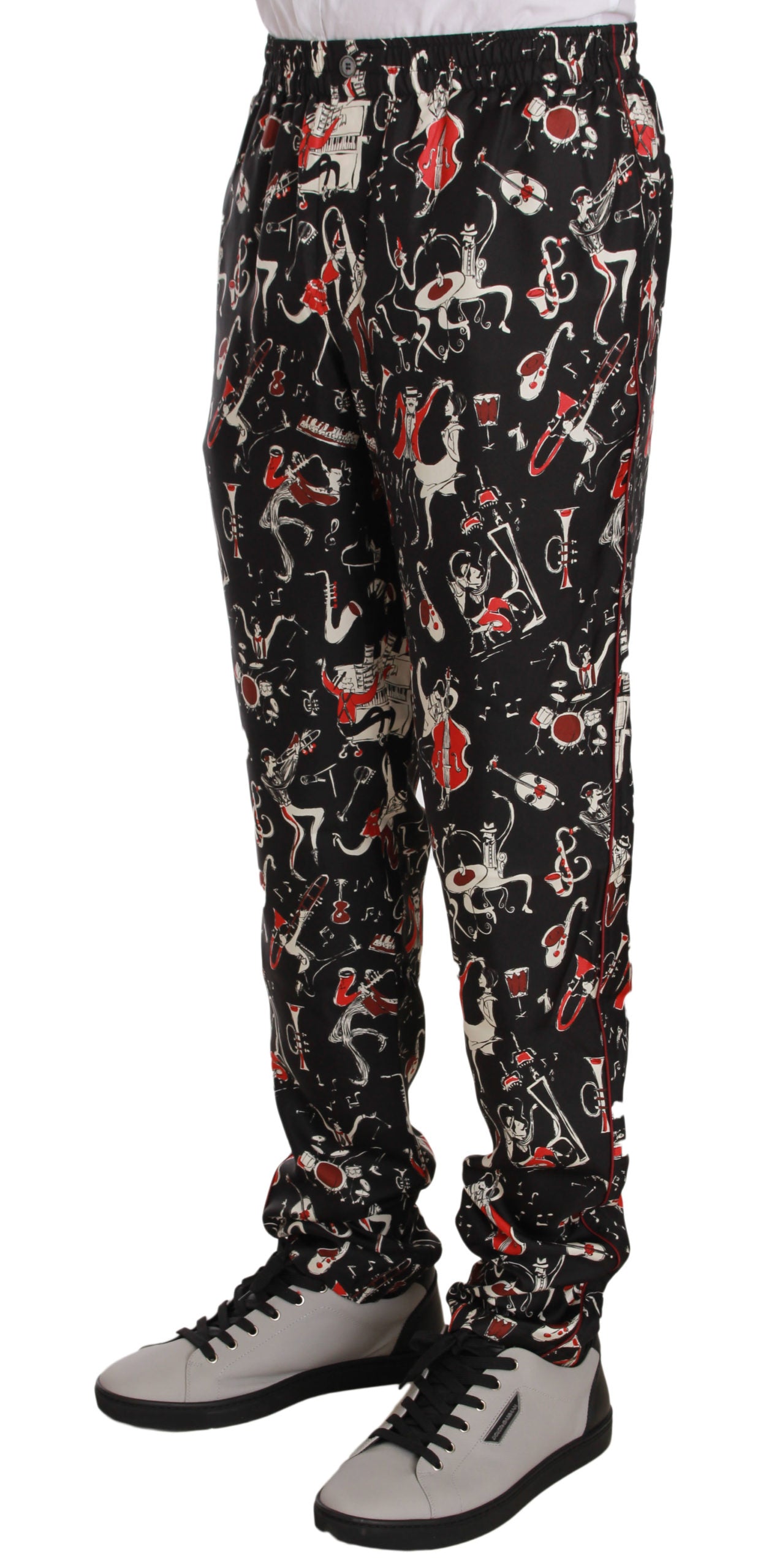 Pantalon de nuit imprimé instrument de musique rouge