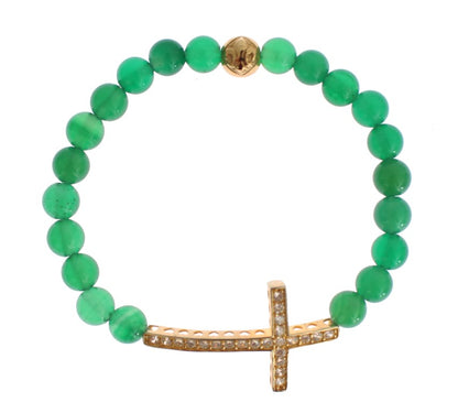 Bracelet en argent 925 avec pierre de jade et croix CZ en or