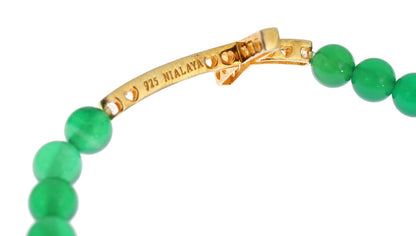 Jade Stein Gold CZ Kreuz 925 Silber Armband