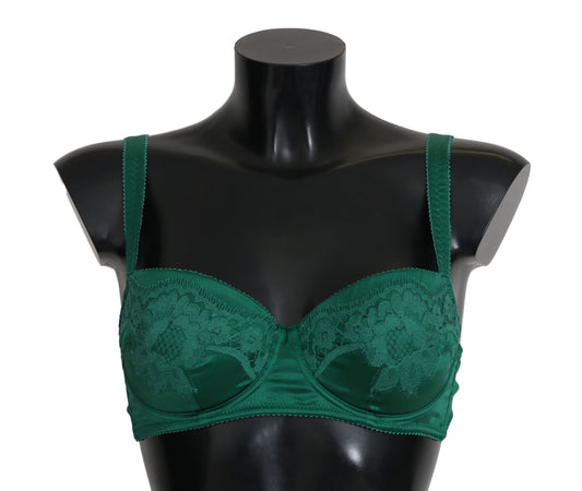 Dolce & Gabbana Enchanting Green Floral Lace Silk Bra