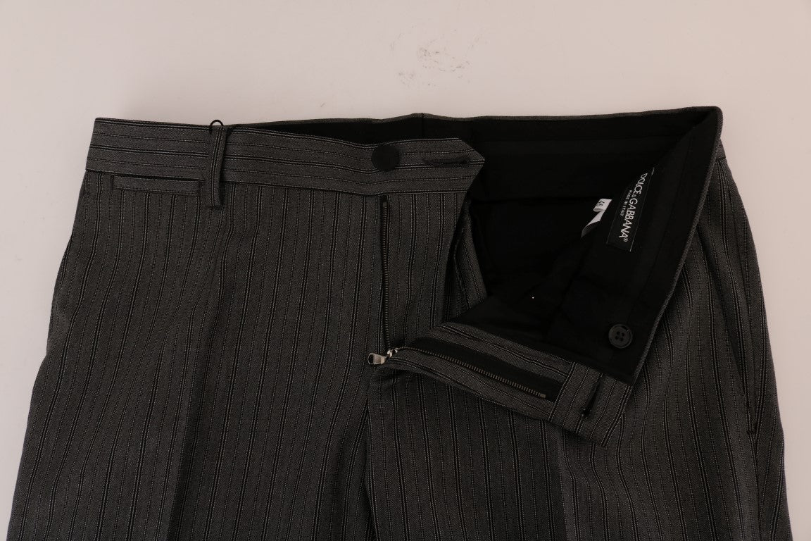 Elegant Gray Striped Wool Formal Trousers