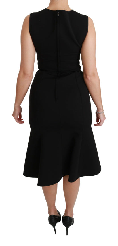 Elegant Black Fit Flare Wool Blend Dress