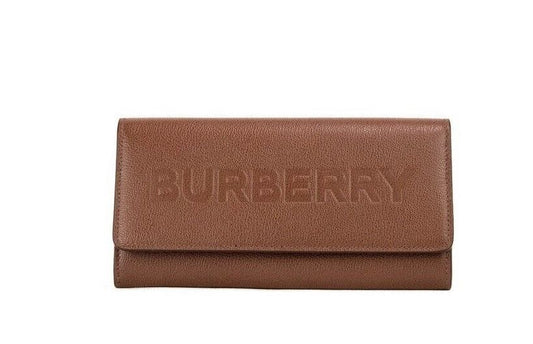 Porter Tan genarbtes Leder geprägtes Continental Clutch Flap Wallet Braun